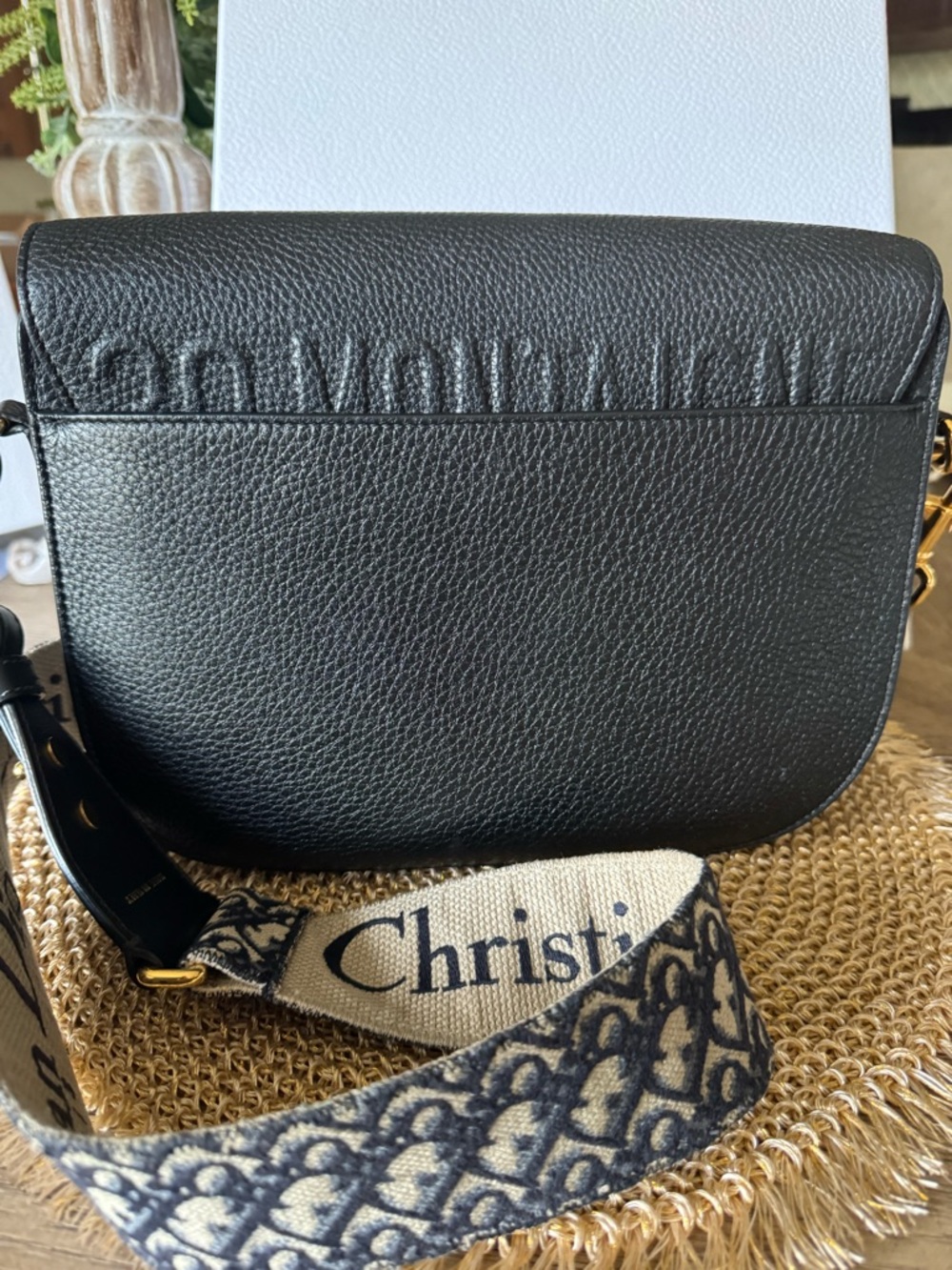 DIOR Large Bobby Black Bag Pebbled Leather with Logo Canvas Adjustable Strap - Picture 3 of 14